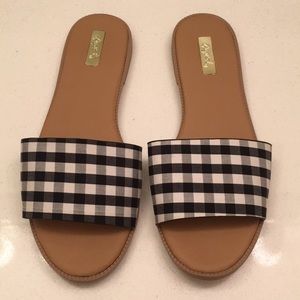 Black & White Gingham Checkered Flat Sandal Slides